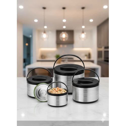 Contenants alimentaires(Boîtes de conservation en acier inoxydable avec couvercles noirs et poignées)